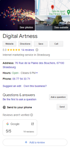 capture écran fiche Google My Business Digital Artness