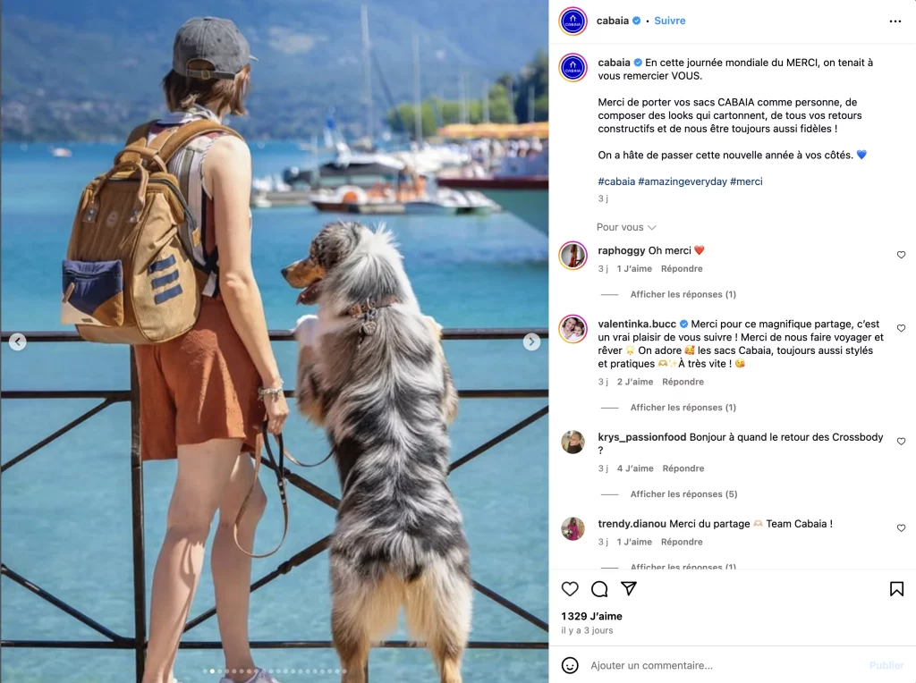 Photo publié sur Instagram par Cabaia de photos partagés par ses clients
