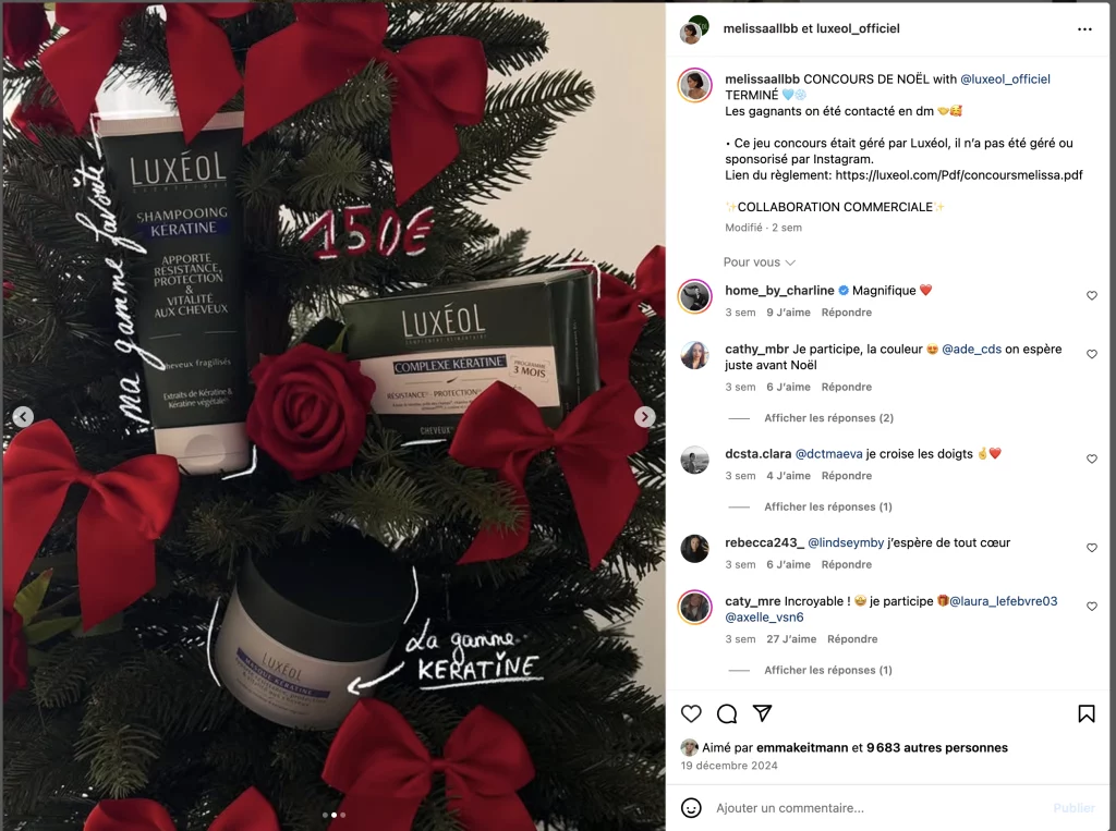 Photo d'une collaboration commerciale concours Luxeol x Melissaallbb