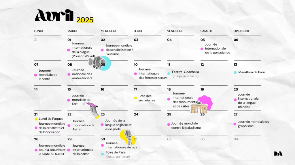 Calendrier des marronniers du mois d'avril 2025