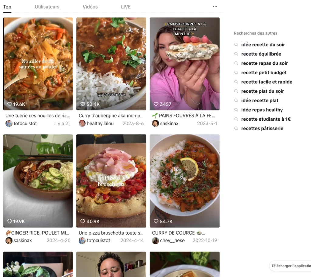 Recherche de recette facile sur TikTok